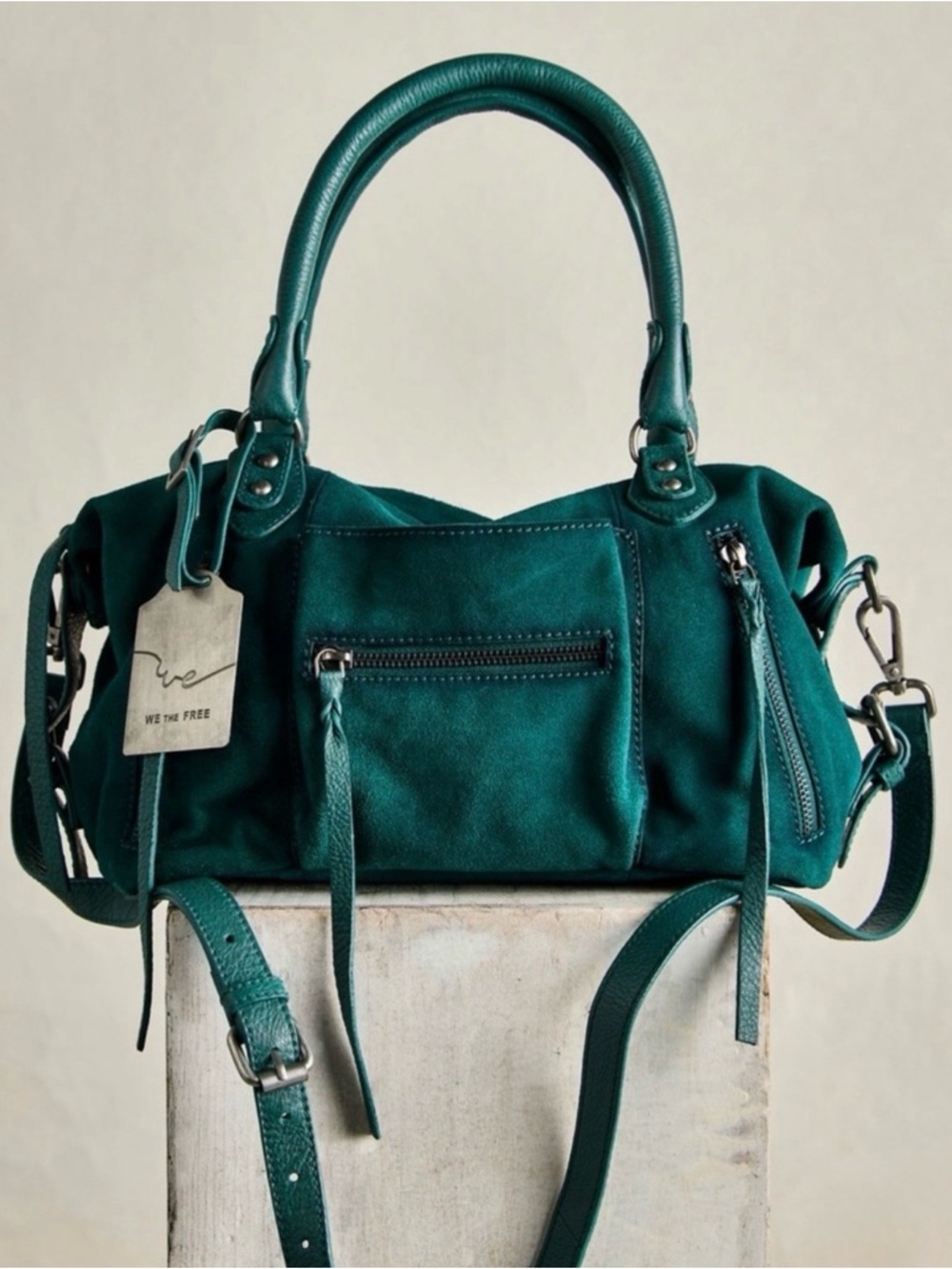 FREE PEOPLE Baby Emerson Bag in Forest Dew! Suede! Sold Out Color!